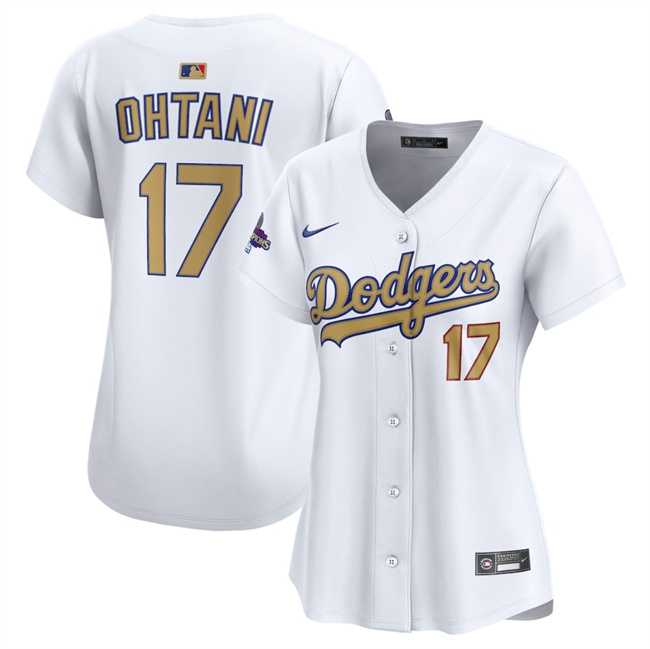 Womens Los Angeles Dodgers #17 Shohei Ohtani White 2025 Gold Collection Limited Stitched Jersey Dzhi